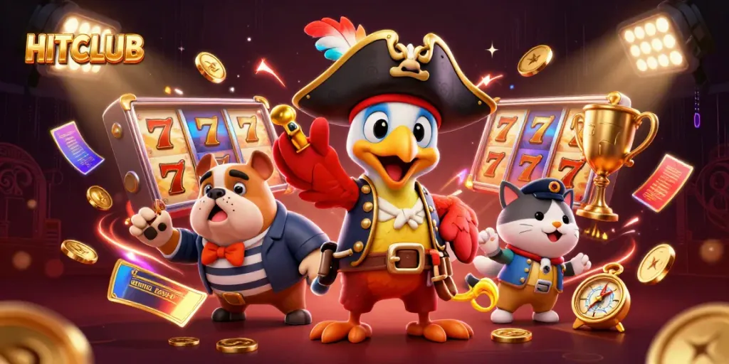 Experience HITCLUB with dynamic slots, pirate characters, and vibrant casino action.