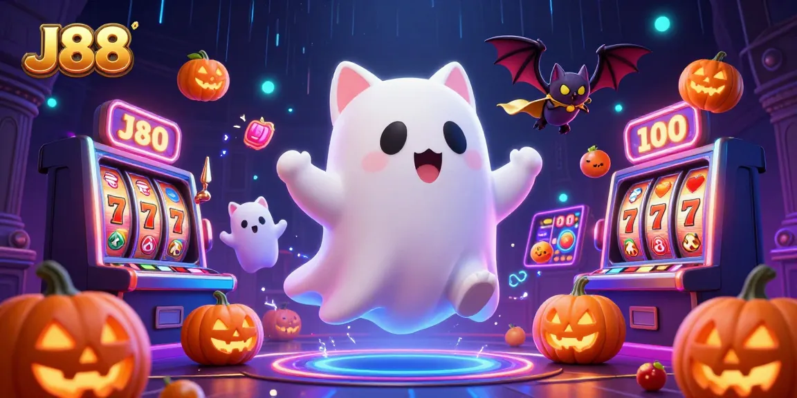 Experience thrilling J88 action with a ghost cat, vampire bat, and haunted casino elements.