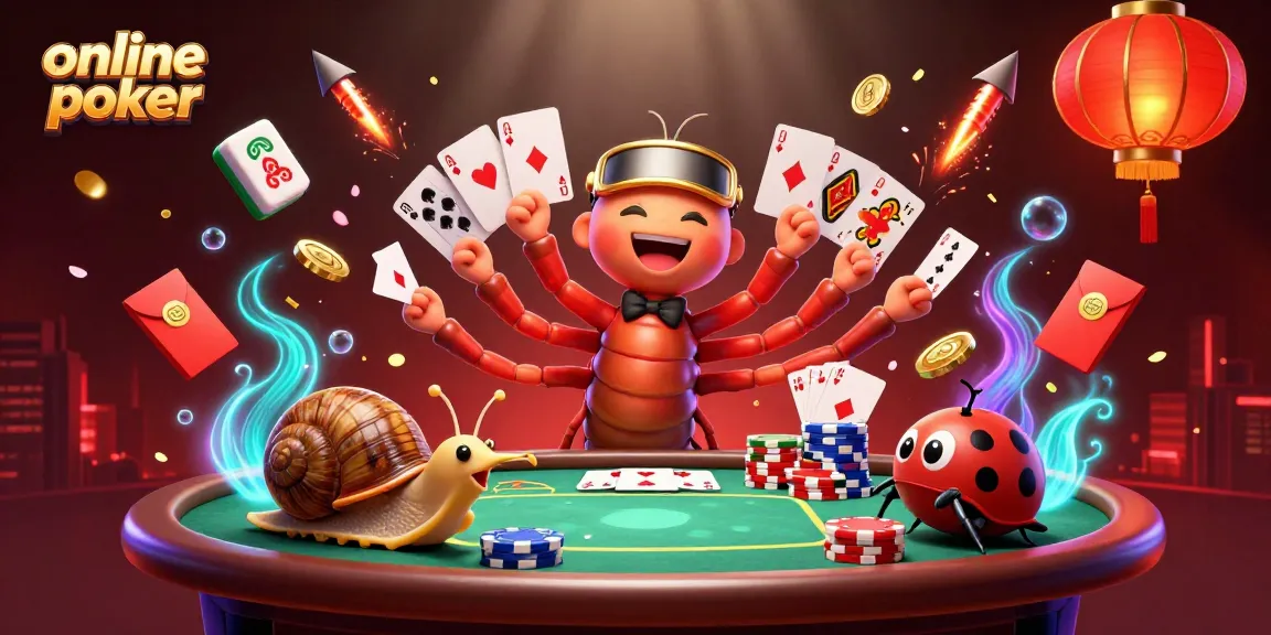 Engage in thrilling online poker games with vibrant characters and exciting decor elements.