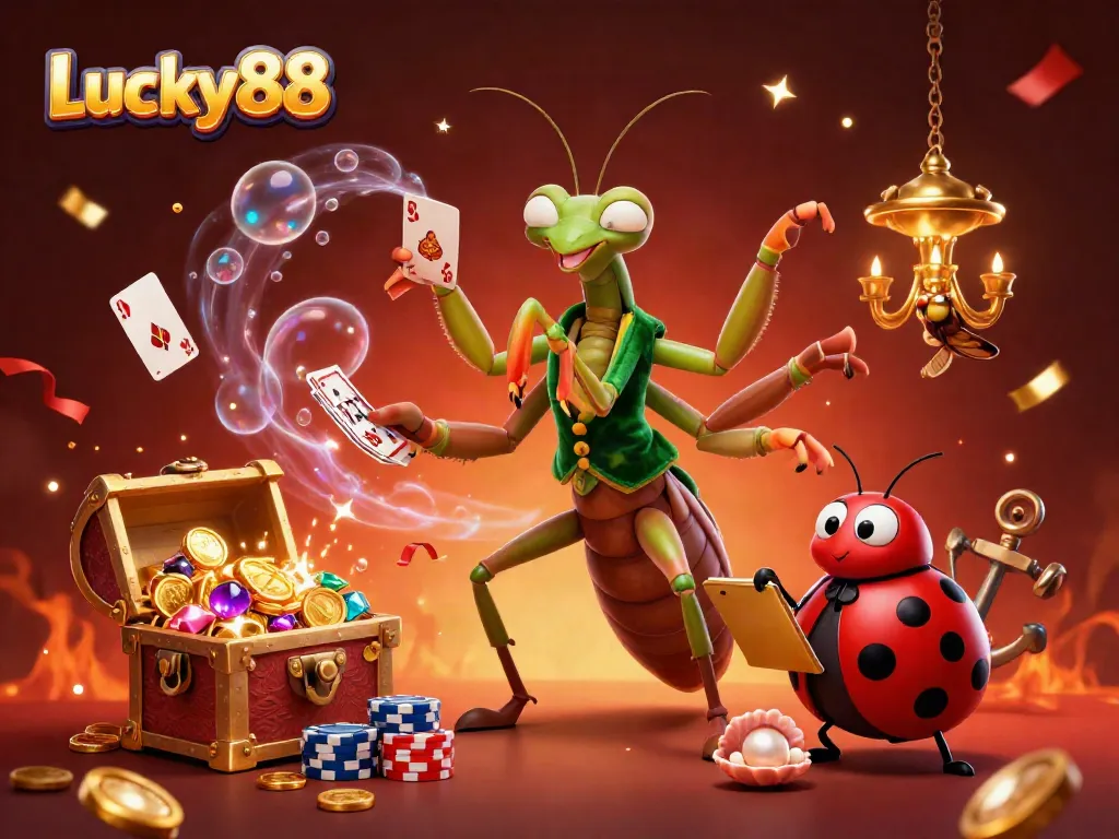 Experience the excitement of Lucky88 with a vibrant 3D casino scene featuring colorful characters and dynamic gambling elements.