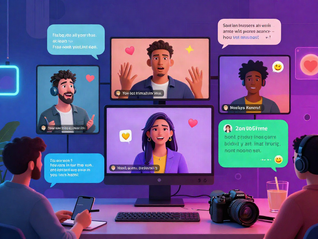Engaging chat scene illustrating diverse avatars in porn chat ai interactions, showcasing lively conversations in a digital environment.