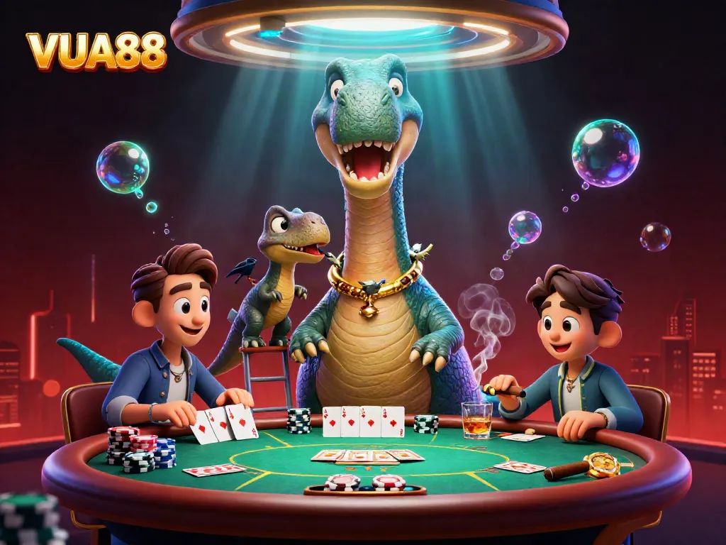 VUA88 offers captivating entertainment with a unique casino scene featuring vibrant characters and poker excitement.